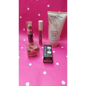 Revolution 5 Piece Bundle Brow Block Glue Lip Gloss Lip Mask Pink Clay Cleanser
